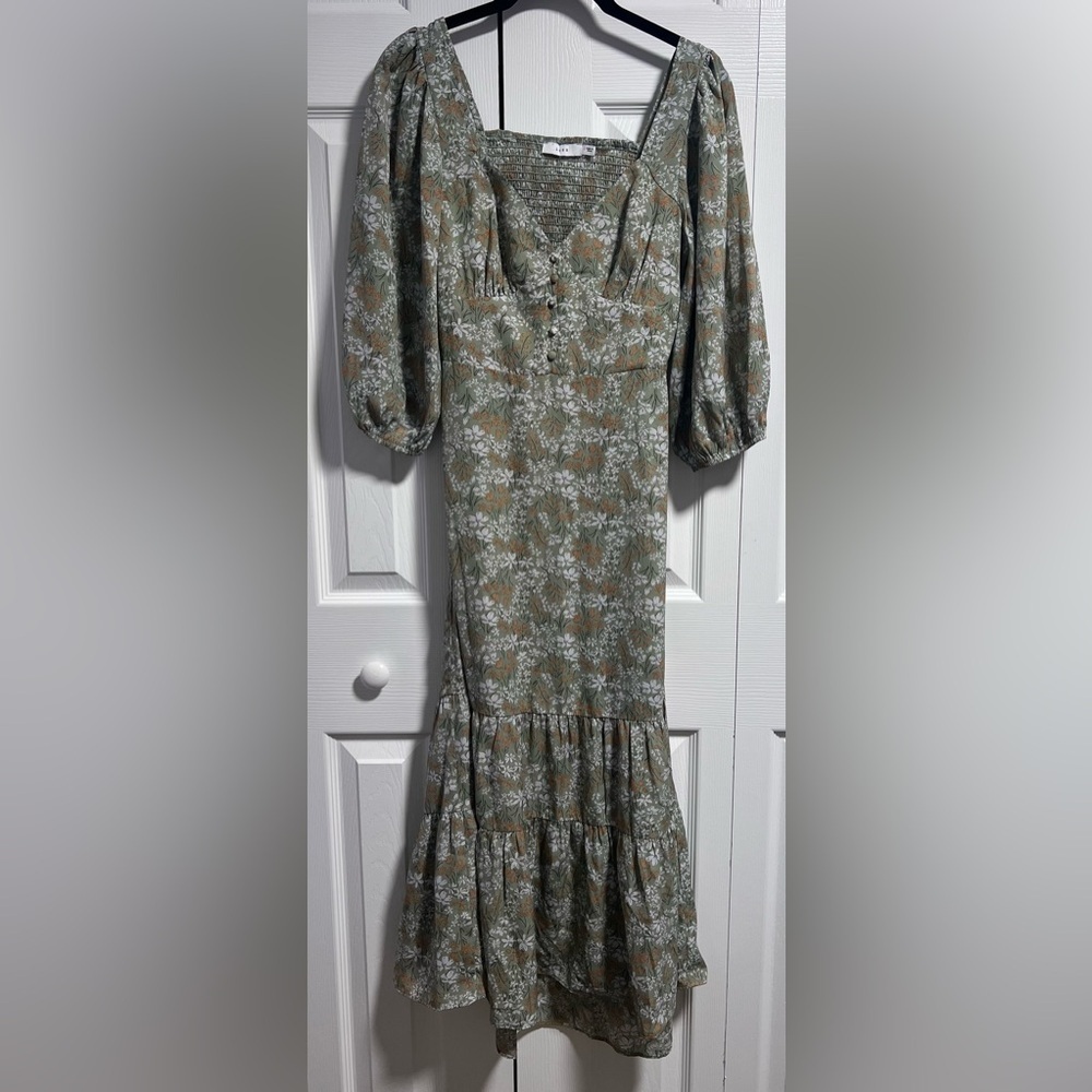 Lush Boho Cottagecore Floral Semi Backless 3/4 Sleeved Midi Dress - Picture 2 of 7